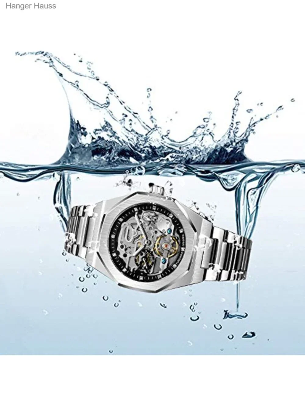 Mens Skeleton Automatic Mechanical Watch Stainless Steel Business Luxury